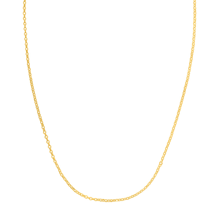 14K Yellow Gold Diamond Cut Lite Rolo Double Extendable Chain with Lobster Clasp. 18 Total length with jump ring at 16 and 17.