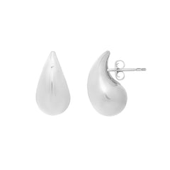 Sterling Silver Polished Puffed Teardrop Earrings with Push Back Clasp. Item has rhodium plating.