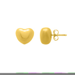Sterling Silver (Yellow Gold Plated) Polished Puffed Small Heart Studs with Push Back Clasp.