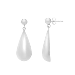 Sterling Silver Polished Puffed Teardrop Dangle Earrings with Push Back Clasp. Items has rhodium plating.