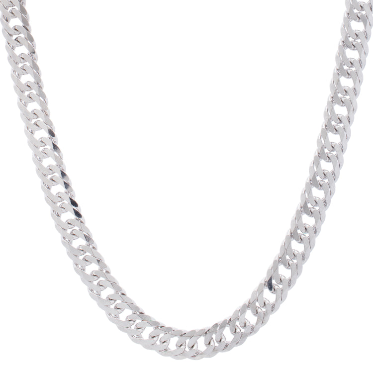 Sterling Silver 9.3mm 22 Flat Miami Cuban Chain Necklace with Lobster Clasp. Item is rhodium plated.