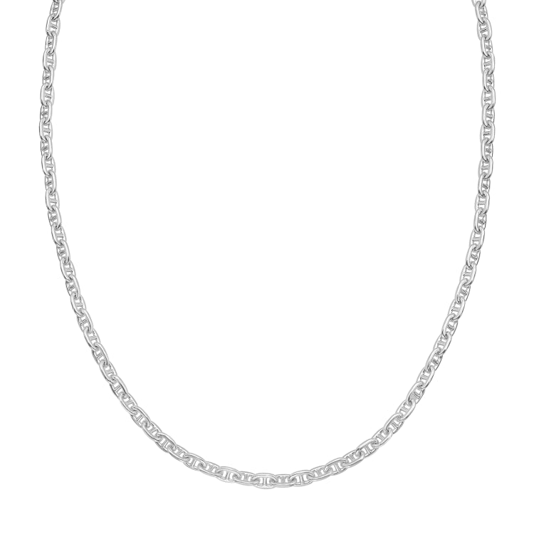 Sterling Silver 24 4.35mm Anchor Chain with Lobster Clasp. Item is rhodium plated.