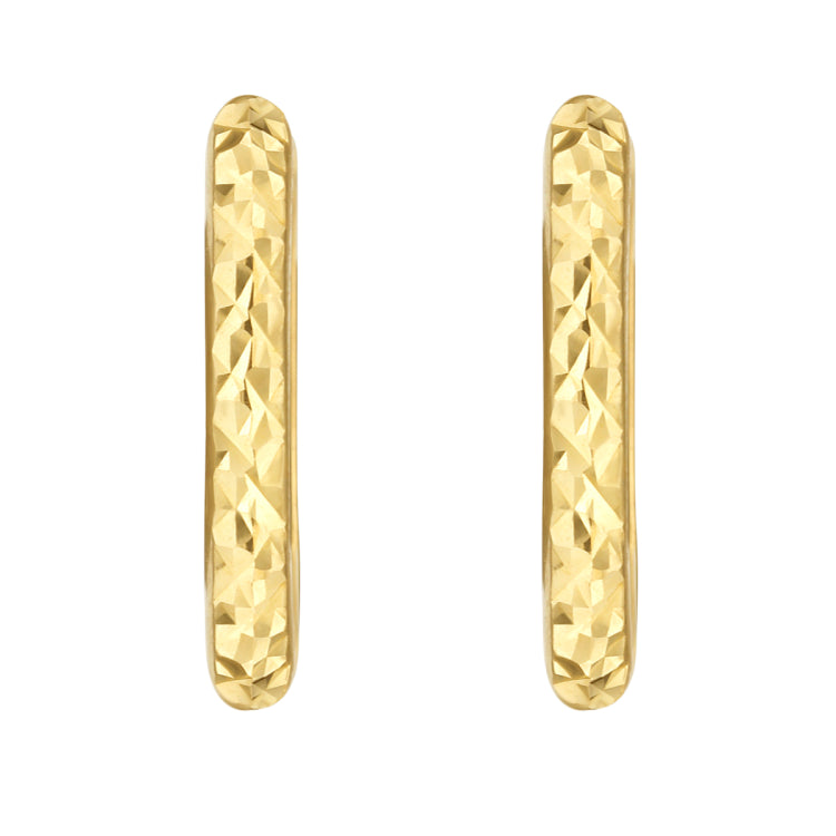 14K Yellow Gold Diamond Cut/Textured Huggie Earrings with Snap Clasp
