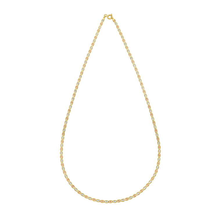 14K Tricolor Gold 16 2mm Pave Valentino Chain Necklace with Spring Ring Clasp