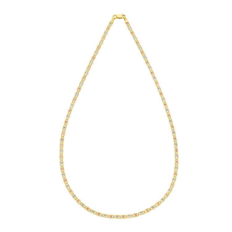 14K Tricolor Gold 20 2.5mm Pave Valentino Chain Necklace with Lobster Clasp