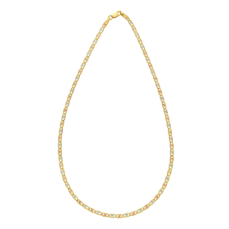 14K Tricolor Gold 20 3mm Pave Valentino Chain Necklace with Lobster Clasp
