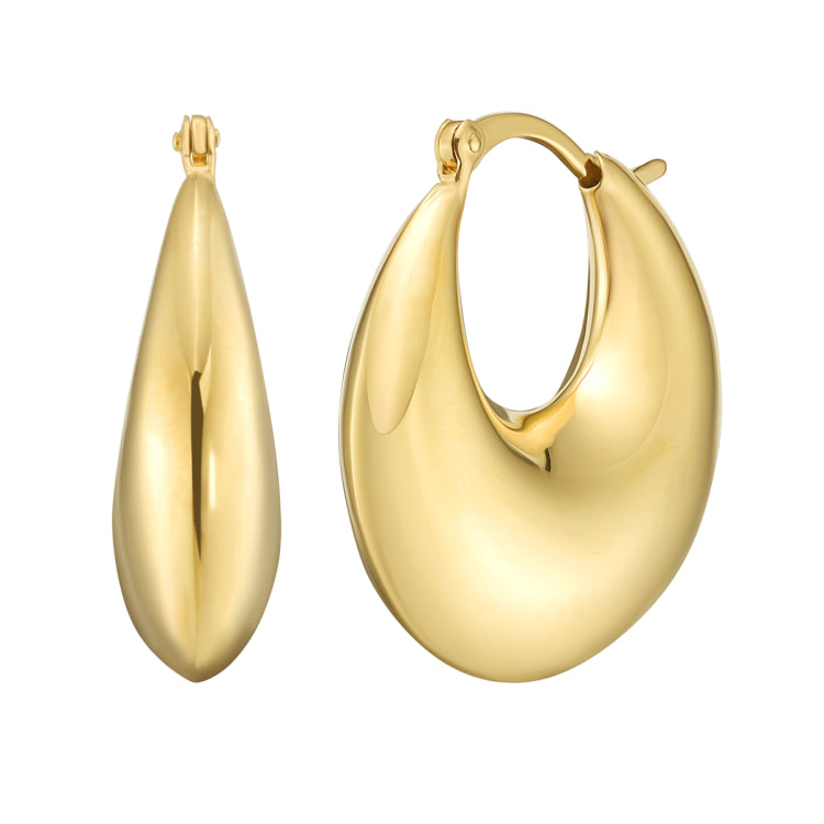 Sterling Silver (Yellow Gold Plated) Sculptural Crescent Hoop Earrings with Hinged Clasp