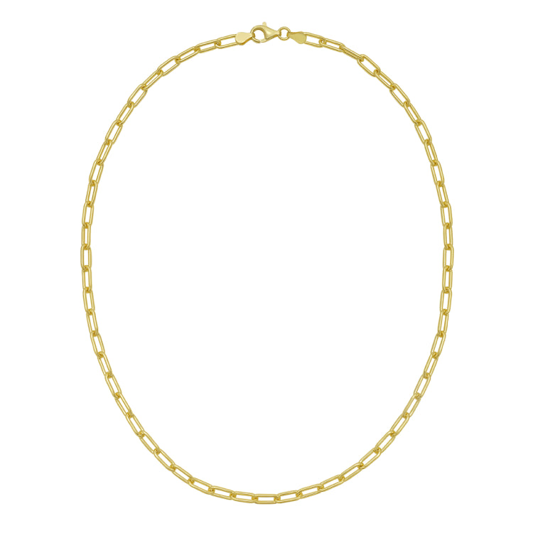 Silver with Gold Plating 18 4.1mm Round Link Paperclip Chain with Pear Shaped Lobster Clasp