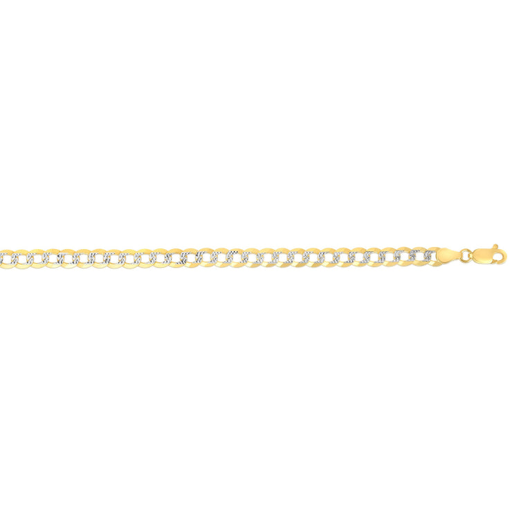 14K Yellow Gold 4.6mm White Pave Curb 18 Chain with Lobster Lock