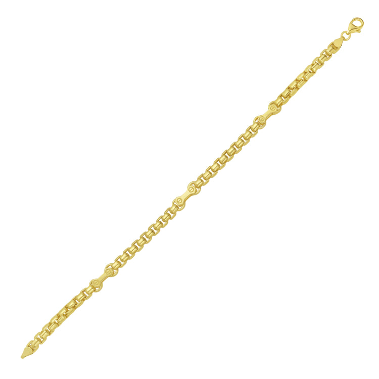 14K Yellow Gold 8.5 Polished Hardware Round Box Link Chain Bracelet with Lobster Clasp