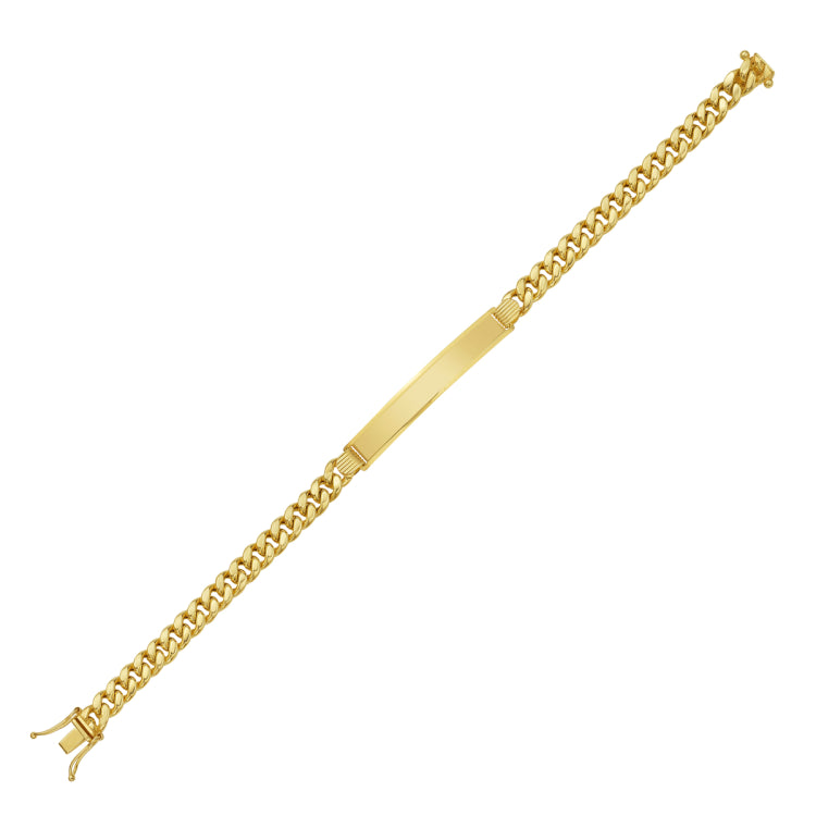 14K Yellow Gold 8 Polished 6mm Lite Miami Cuban ID Bracelet with Box Clasp (Both Side Push + Figure 8)