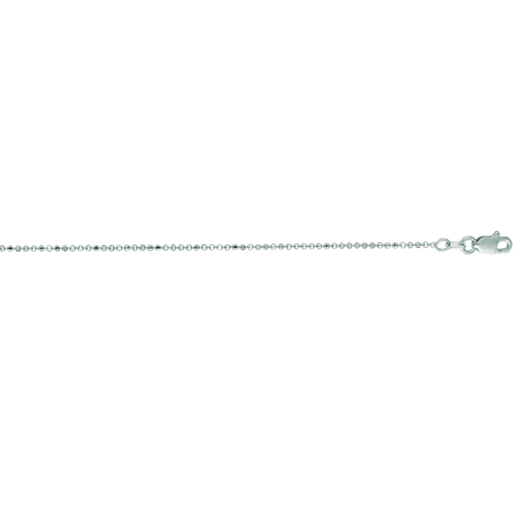 14K White Gold 1.1mm Diamond Cut Bead 20 Chain with Lobster Lock