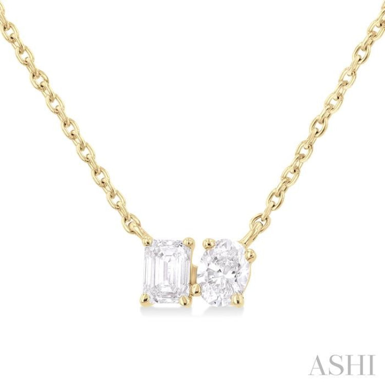 1/3 Ctw Toi Et Moi Octagon and Oval Cut Diamond Pendant With Chain in 14K Yellow Gold