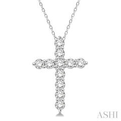 3/4 Ctw Round Cut Diamond Cross Pendant in 14K White Gold with Chain