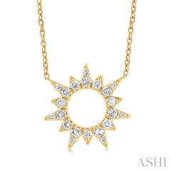 1/5 Ctw Sunburst Round Cut Diamond Fashion Pendant With Chain in 10K Yellow Gold