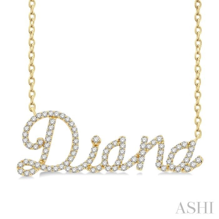 1/4 Ctw 'Diana' Script Name Round Cut Diamond Necklace in 10K Yellow Gold