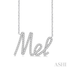 1/6 Ctw 'Mel' Script Name Round Cut Diamond Necklace in 10K White Gold