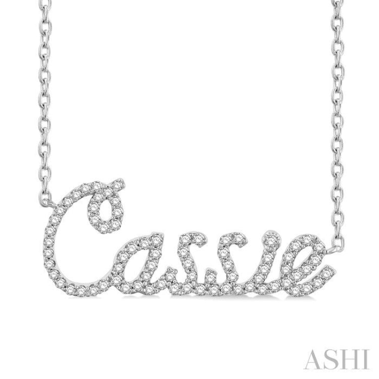 1/5 Ctw 'Cassie' Script Name Round Cut Diamond Necklace in 10K White Gold