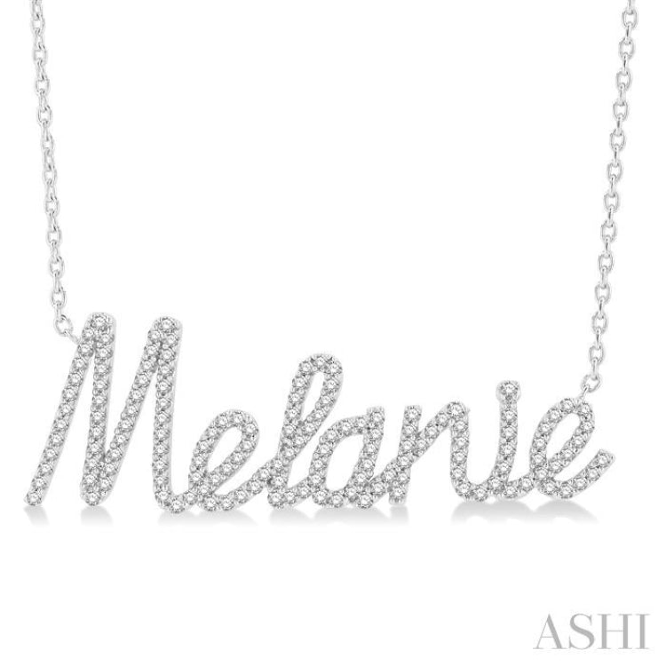 1/4 Ctw 'Melanie' Script Name Round Cut Diamond Necklace in 10K White Gold