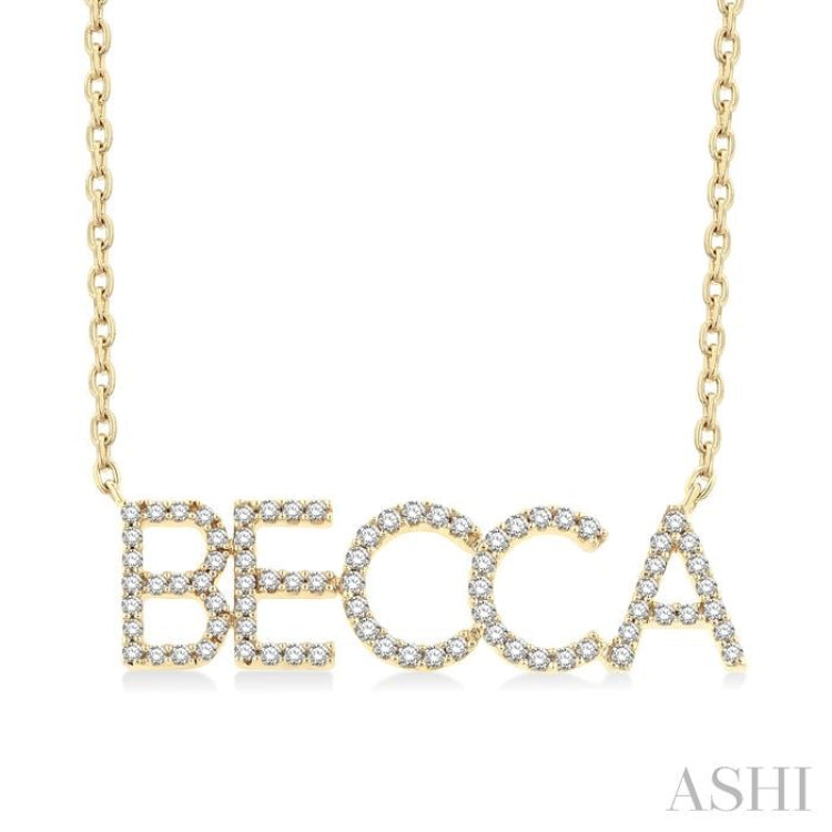 1/4 Ctw 'BECCA' Block Name Round Cut Diamond Necklace in 10K Yellow Gold