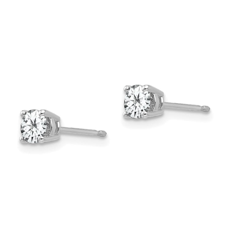 14k White Gold 4mm Round Cubic Zirconia Post Earrings