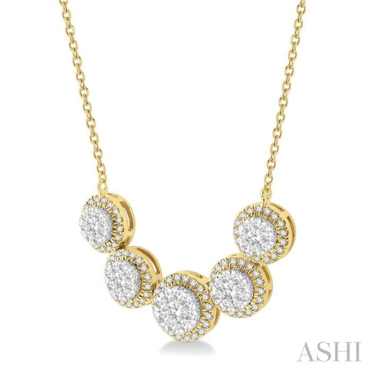 3/4 Ctw Circular Mount Lovebright Round Cut Diamond Necklace in 14K Yellow & White Gold