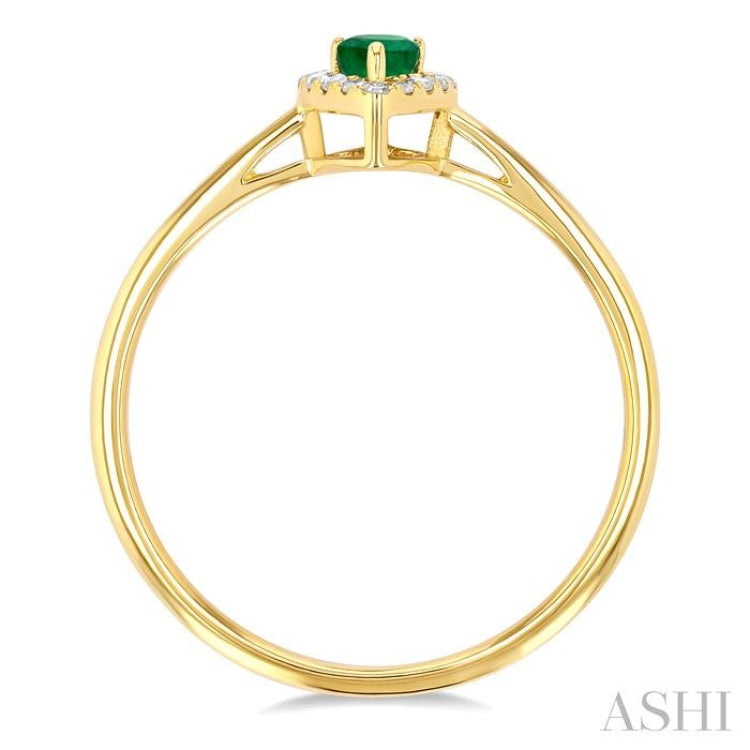 5x3 MM Pear Shape Emerald and 1/20 Ctw Single Cut Diamond Halo Precious Ring in 10K Yellow Gold