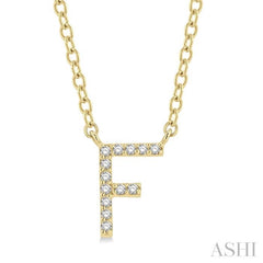 1/20 Ctw Initial 'F' Round Cut Diamond Pendant With Chain in 10K Yellow Gold