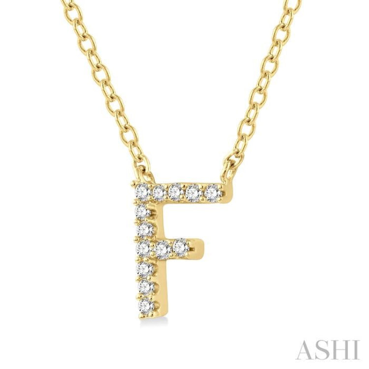 1/20 Ctw Initial 'F' Round Cut Diamond Pendant With Chain in 10K Yellow Gold