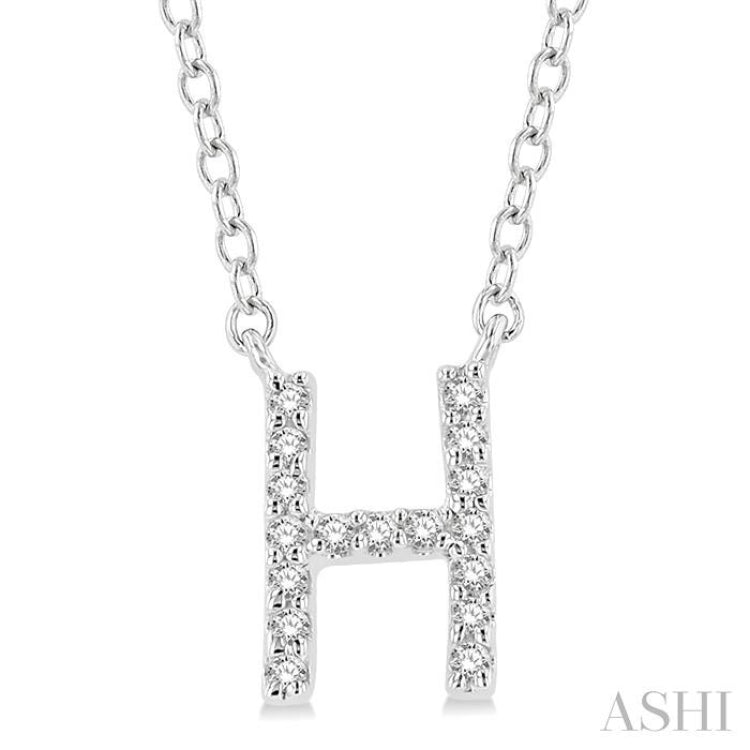1/20 Ctw Initial 'H' Round Cut Diamond Pendant With Chain in 10K White Gold