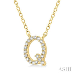 1/20 Ctw Initial 'Q' Round Cut Diamond Pendant With Chain in 10K Yellow Gold