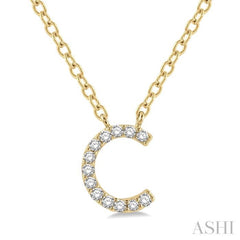 1/20 Ctw Initial 'C' Round Cut Diamond Pendant With Chain in 10K Yellow Gold