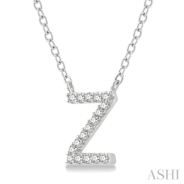1/20 Ctw Initial 'Z' Round Cut Diamond Pendant With Chain in 10K White Gold