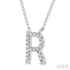1/20 Ctw Initial 'R' Round Cut Diamond Pendant With Chain in 10K White Gold
