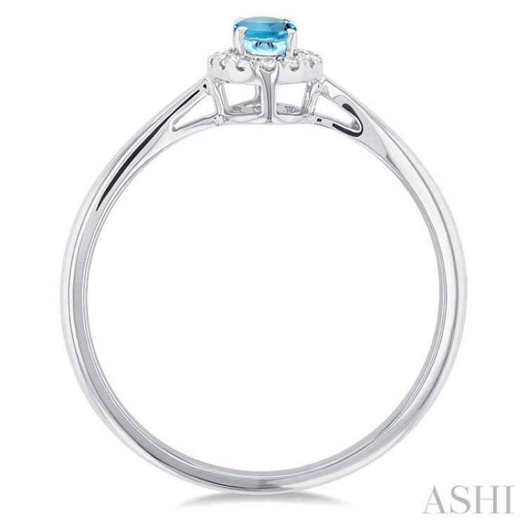 5x3 MM Oval Shape Aquamarine and 1/20 Ctw Single Cut Diamond Halo Semi-Precious Ring in 10K White Gold