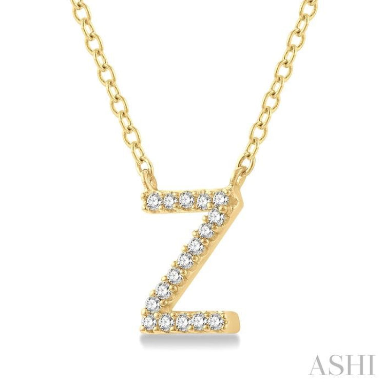 1/20 Ctw Initial 'Z' Round Cut Diamond Pendant With Chain in 10K Yellow Gold
