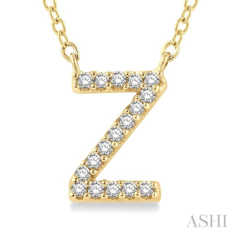 1/20 Ctw Initial 'Z' Round Cut Diamond Pendant With Chain in 10K Yellow Gold