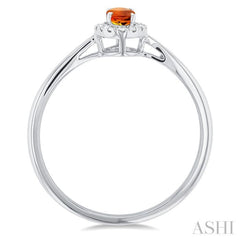 5x3 MM Oval Shape Citrine and 1/20 Ctw Single Cut Diamond Halo Semi-Precious Ring in 10K White Gold