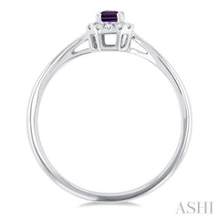 5x3 MM Octagonal Shape Amethyst and 1/20 Ctw Single Cut Diamond Halo Semi-Precious Ring in 14K White Gold