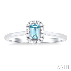5x3 MM Octagonal Shape Aquamarine and 1/20 Ctw Single Cut Diamond Halo Semi-Precious Ring in 10K White Gold