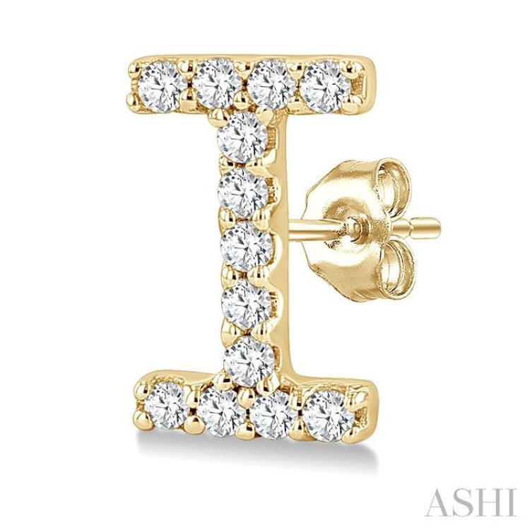 1/10 Ctw Initial 'I' Single Cut Diamond Earrings in 10K Yellow Gold