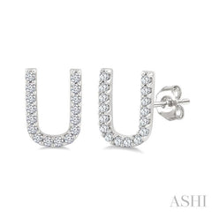 1/10 Ctw Initial 'U' Single Cut Diamond Earrings in 10K White Gold