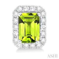 6x4 MM Octagonal Shape Peridot and 1/4 Ctw Round Cut Diamond Halo Semi-Precious Stud Earrings in 10K White Gold