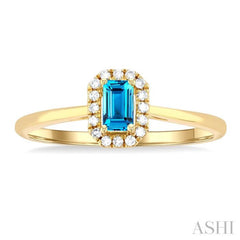 5x3 MM Octagonal Shape Blue Topaz and 1/20 Ctw Single Cut Diamond Halo Semi-Precious Ring in 14K Yellow Gold