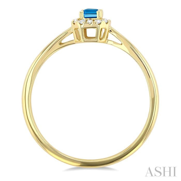 5x3 MM Octagonal Shape Blue Topaz and 1/20 Ctw Single Cut Diamond Halo Semi-Precious Ring in 14K Yellow Gold