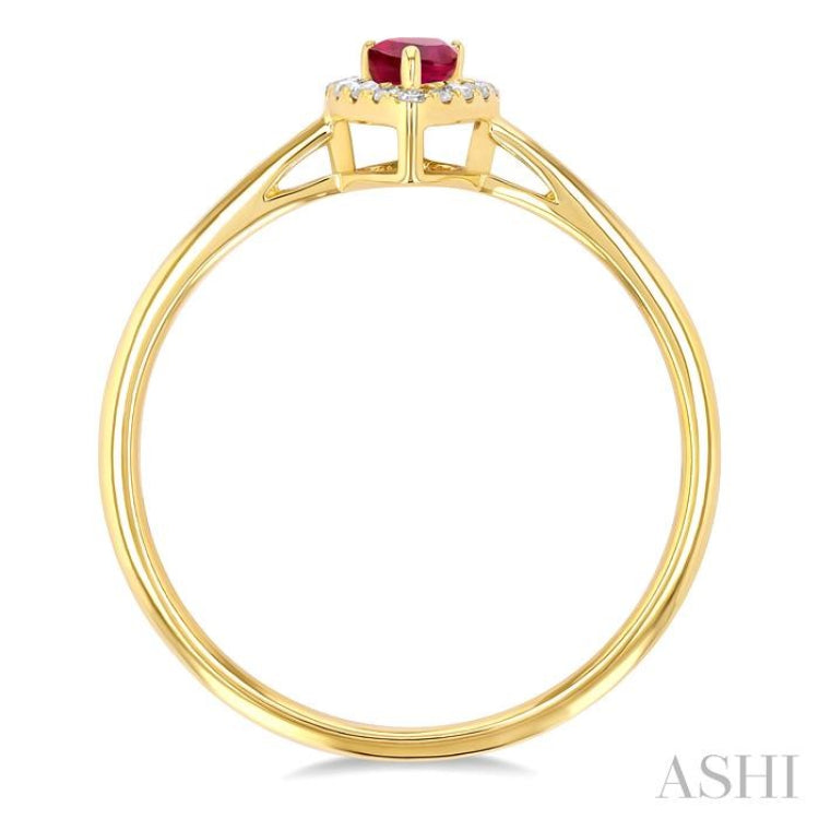 5x3 MM Pear Shape Ruby and 1/20 Ctw Single Cut Diamond Halo Precious Ring in 10K Yellow Gold