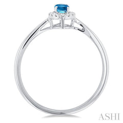 5x3 MM Oval Shape Blue Topaz and 1/20 Ctw Single Cut Diamond Halo Semi-Precious Ring in 10K White Gold