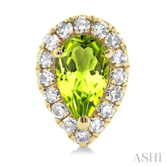 5x3 MM Pear Shape Peridot and 1/8 Ctw Single Cut Diamond Halo Semi-Precious Stud Earrings in 10K Yellow Gold