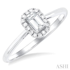 5x3 MM Octagonal Shape White Topaz and 1/20 Ctw Single Cut Diamond Halo Semi-Precious Ring in 14K White Gold