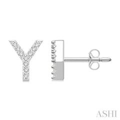 1/10 Ctw Initial 'Y' Single Cut Diamond Earrings in 10K White Gold